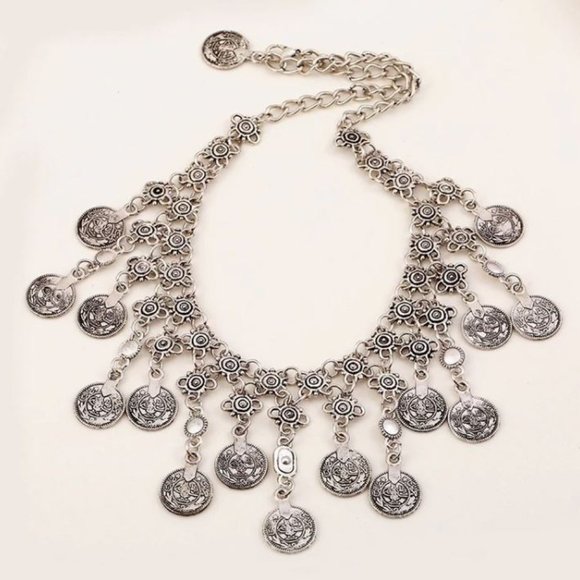 Bohemian Vintage Coins Tassel Statement Necklace Women Ethnic Style Ancient - Picture 2 of 3